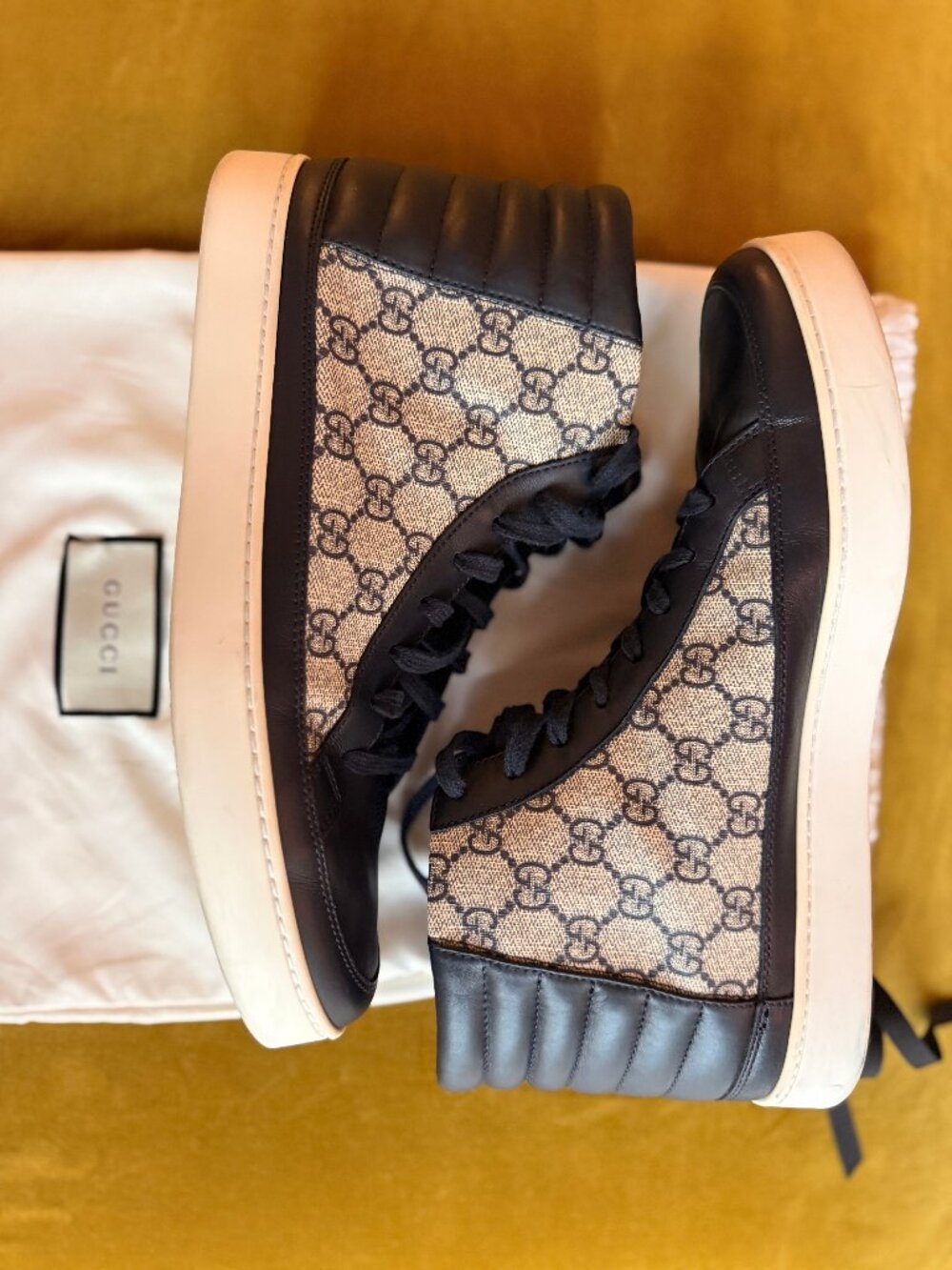 Gucci Men’s Tennis 1977 High Top Sneakers Navy Leather & monogram canvas - Picture 5 of 9
